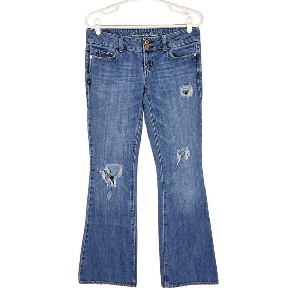 American Eagle Jeans 4 R Artist Flare Low Rise Medium Wash Boho Western - Picture 1 of 10